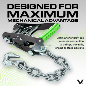 Vulcan Car Tie Down With Chain Anchors Lasso Style 2 Inch X 96 Inch 4 Pack Highviz 3 300 Pound Safe Working Load