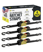 DC Cargo - Auto Retracting Ratchet Straps (4 Pack 1 inch x 6') - Heavy Duty Tie Down Retractable Ratchet Straps - Easy Self Contained Black Ratchet Strap Tie Downs for Trailers, Vehicles, Boat