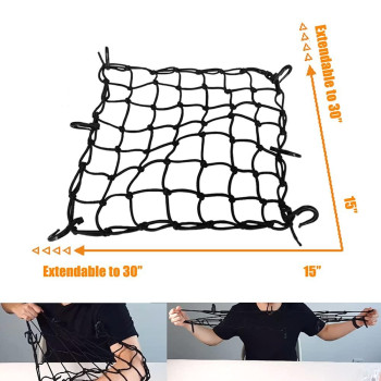 Zmfll Black 15X15 Motorcycle Cargo Net Featuring 6 Adjustable Hooks Tight 2X2 Mesh Stretch Up To 30 X 30 For Cargo