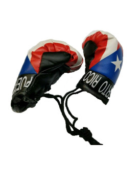 Bunfires Puerto Rico Rican Flag Mini Banner Boxing Gloves Rear View Mirror