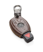 Vitodeco Leather Keyless Entry Remote Control Smart Key Case Cover With A Key Chain Compatible For Mercedes Benz Brown