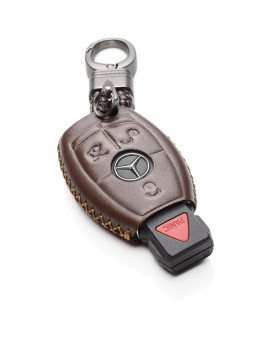 Vitodeco Leather Keyless Entry Remote Control Smart Key Case Cover With A Key Chain Compatible For Mercedes Benz Brown