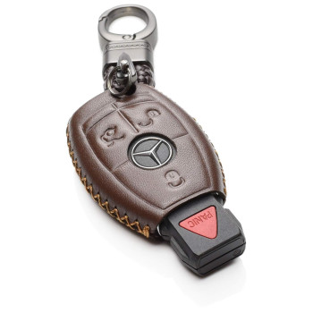 Vitodeco Leather Keyless Entry Remote Control Smart Key Case Cover With A Key Chain Compatible For Mercedes Benz Brown