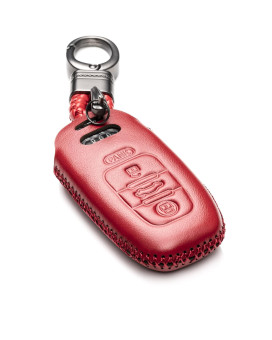 Vitodeco Leather Smar Key Fob Case Compatible With Audi A3 A4 A5 A6 A7 S5 S7 Q5 Rs 4Button Red