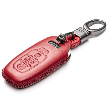 Vitodeco Leather Smar Key Fob Case Compatible With Audi A3 A4 A5 A6 A7 S5 S7 Q5 Rs 4Button Red