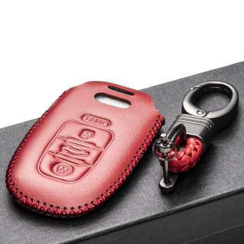 Vitodeco Leather Smar Key Fob Case Compatible With Audi A3 A4 A5 A6 A7 S5 S7 Q5 Rs 4Button Red