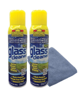 Simoniz Vision Clear Glass Cleaner Streak Free 2Pack 19Oz Large Microfiber Polish Cloth Combo