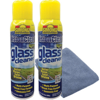 Simoniz Vision Clear Glass Cleaner Streak Free 2Pack 19Oz Large Microfiber Polish Cloth Combo