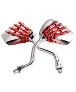 Pairs Of Distinctive Skull Skeleton Hand 8Mm 10Mm Rearview Side Mirror For Motorcycle Scooter Moped Bike Standard Bike Red