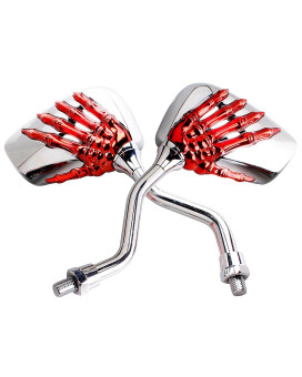 Pairs Of Distinctive Skull Skeleton Hand 8Mm 10Mm Rearview Side Mirror For Motorcycle Scooter Moped Bike Standard Bike Red