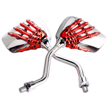 Pairs Of Distinctive Skull Skeleton Hand 8Mm 10Mm Rearview Side Mirror For Motorcycle Scooter Moped Bike Standard Bike Red