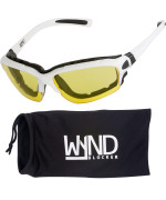 WYND Blocker Motorcycle Riding Glasses Extreme Sports Wrap Sunglasses, White, Yellow Night Driving