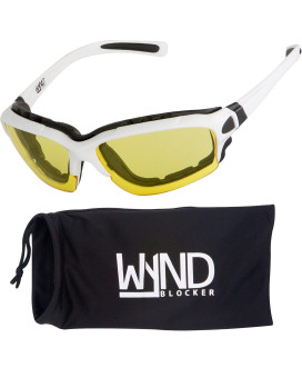 WYND Blocker Motorcycle Riding Glasses Extreme Sports Wrap Sunglasses, White, Yellow Night Driving