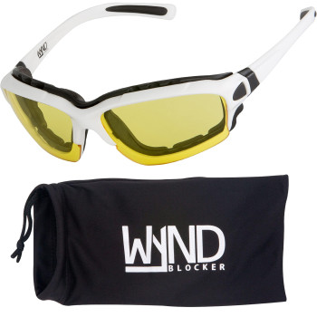 WYND Blocker Motorcycle Riding Glasses Extreme Sports Wrap Sunglasses, White, Yellow Night Driving