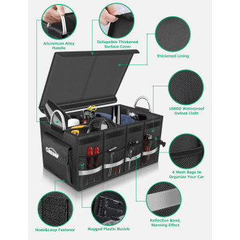 Oasser Trunk Organizer Cargo Organizer Trunk Storage Waterproof Collapsible Durable Multi Compartments With Foldable Cover Alumi