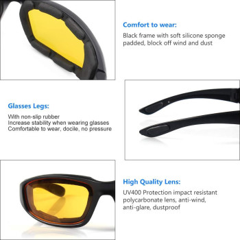 3 Pair Motorcycle Riding Glasses Padding Goggles Uv Protection Dustproof Windproof Motorcycle Sunglasses With Clear Smoke Yellow