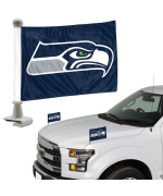 Fanmats 61884 Seattle Seahawks Ambassador Car Flags 2 Pack Mini Auto Flags 4In X 6In Perfect For Hood Or Trunk