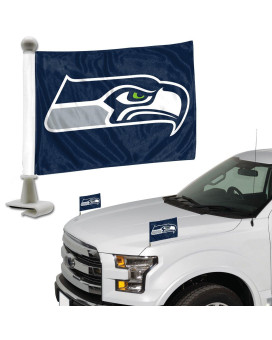 Fanmats 61884 Seattle Seahawks Ambassador Car Flags 2 Pack Mini Auto Flags 4In X 6In Perfect For Hood Or Trunk