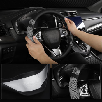 Bokin Car Steering Wheel Cover 145 In Leather Wheel Covers For Women Men Gray Steering Wheel Accessories With Breathable Microf