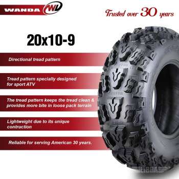 Wanda Set Of 2 Sport Atv Tires 20X109 20X10X9 4Pr Deep Tread