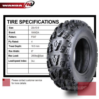 Wanda Set Of 2 Sport Atv Tires 20X109 20X10X9 4Pr Deep Tread