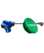 Illet Aluminum Fuel Cap Combo Pack Diesel Fuel Cap For Dodge Magnetic Green Diesel Fuel Cap And Nonmagnetic Blue Def Cap For