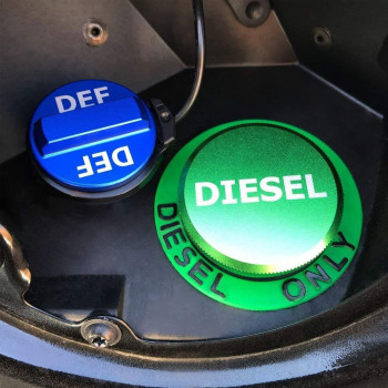 Illet Aluminum Fuel Cap Combo Pack Diesel Fuel Cap For Dodge Magnetic Green Diesel Fuel Cap And Nonmagnetic Blue Def Cap For