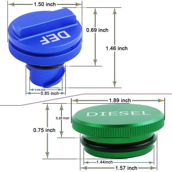 Illet Aluminum Fuel Cap Combo Pack Diesel Fuel Cap For Dodge Magnetic Green Diesel Fuel Cap And Nonmagnetic Blue Def Cap For