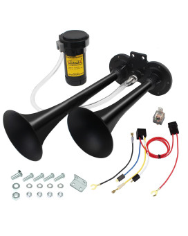 Gampro 150Db 12V Air Horn Chrome Zinc Dual Trumpet With Compressor For Any 12V Vehicles Black