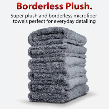 Adams Polishes Borderless Grey Edgeless Microfiber Towel Premium Quality 480Gsm 16 X 16 Inches Plush Microfiber Delicate T