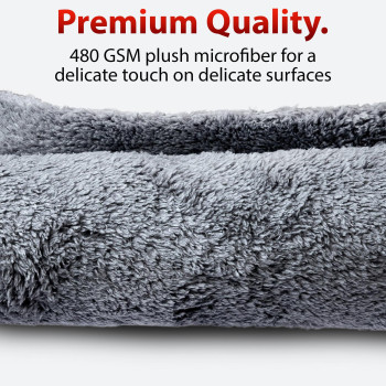 Adams Polishes Borderless Grey Edgeless Microfiber Towel Premium Quality 480Gsm 16 X 16 Inches Plush Microfiber Delicate T