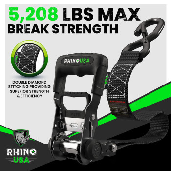 Rhino Usa Ratchet Straps Tie Down Kit For Atv 5 208 Break Strength Includes 4 Heavy Duty Rachet Tiedowns With Padded Handle