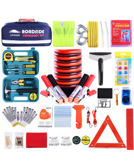 Lianxin Roadside Assistance Emergency Kit Car Emergency Kit With Jumper Cables Upgraded Emergency Roadside Kit For Car 142 P