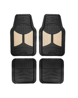 Automotive Floor Mats Beige Climaproof for All Weather Protection Universal Fit Heavy Duty Rubber fits Most Cars, SUVs, and Trucks, Full Set Trim to Fit FH Group F11313BEIGE