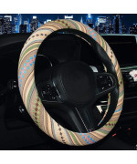 Shiawasena Car Steering Wheel Cover Coarse Flax Cloth Ethnic Style Universal 15 Inch Fit Antislip Sweatabsorbent G