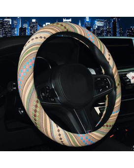 Shiawasena Car Steering Wheel Cover Coarse Flax Cloth Ethnic Style Universal 15 Inch Fit Antislip Sweatabsorbent G