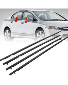 Motorfansclub 4Pcs Weatherstrip Window Sealing Fit For Honda Civic 2006 2007 2008 2009 2010 2011 Door Outside Sealing Strip Bla