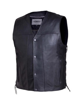 Men'S Premium Leather Motorcycle Vest,Black,Size - 4Xl