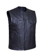 Men'S Premium Soa Style Collarless Motorcycle Club Vest,Black,Size - Medium