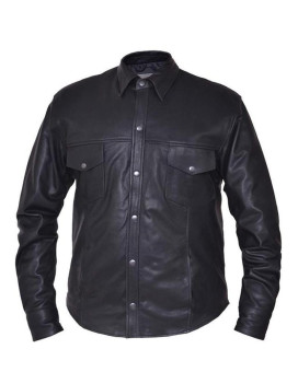 Men'S Premium Lightweight Leather Motorcycle Shirt,Black,Size - Xl