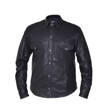 Men'S Premium Lightweight Leather Motorcycle Shirt,Black,Size - Medium