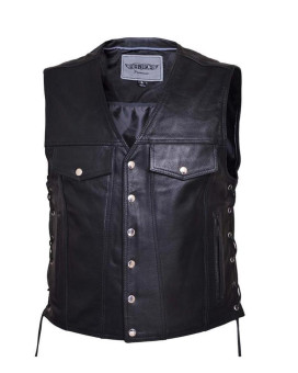 Men'S Premium Leather Motorcycle Vest,Black,Size - Xl