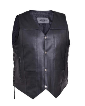 Men'S Premium Motorcycle Leather 10-Pocket Vest,Black,Size - Medium