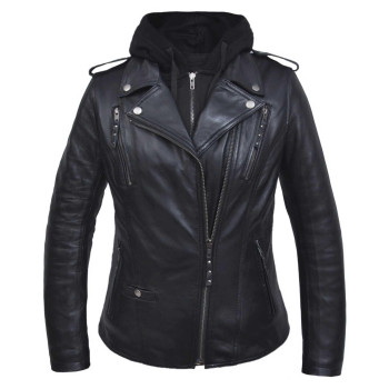 Ladies Derringer 3-In-1 Lambskin Hoody Motorcycle Jacket