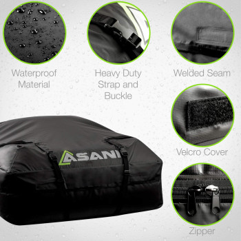 Asani Waterproof Car Roof Top Cargo Carrier Bag With 8 Heavyduty Straps And Buckles Weatherproof Luggage Roofbag For Rooftop