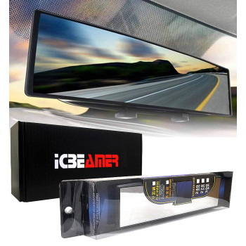 ICBEAMER 9.4 240mm Easy Clip on Universal Fit Wide Angle Panoramic Auto Interior Rearview Mirror Flat Clear Surface