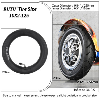 Rutu 10X2125 Inner Tubes Heavyduty 10X2 10X2125 Inner Tube Replacement For 2Wheel Selfbalancing Electric Scooter Kids B