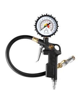 Czc Auto Tire Inflator Deflator Air Pressure Gauge With Rubber Hose 212 Dial Wheel Inflator Gage With Straight Brass Locko