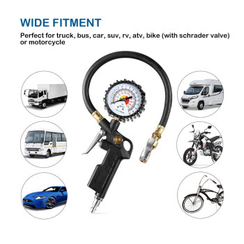 Czc Auto Tire Inflator Deflator Air Pressure Gauge With Rubber Hose 212 Dial Wheel Inflator Gage With Straight Brass Locko