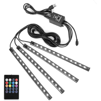 Car Led Strip Lights Christmas 4Pcs 48 Led Interior Lights Multicolor Music Car Strip Light Under Dash Lighting Kit With Sound